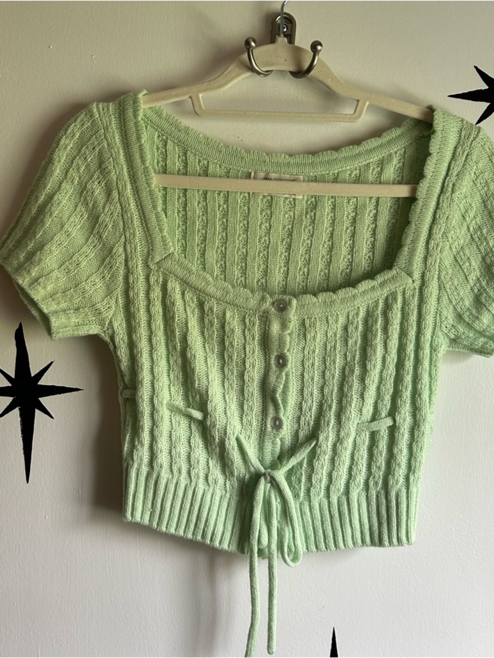 Urban Outfitters Pastel Green Summer Sweater Square-Neck Crop Top